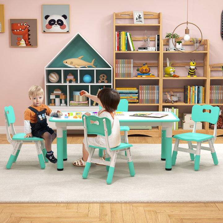 Kids Table and 4 Chairs Set with Graffiti Desktop for Home Daycare School - TidySpaces