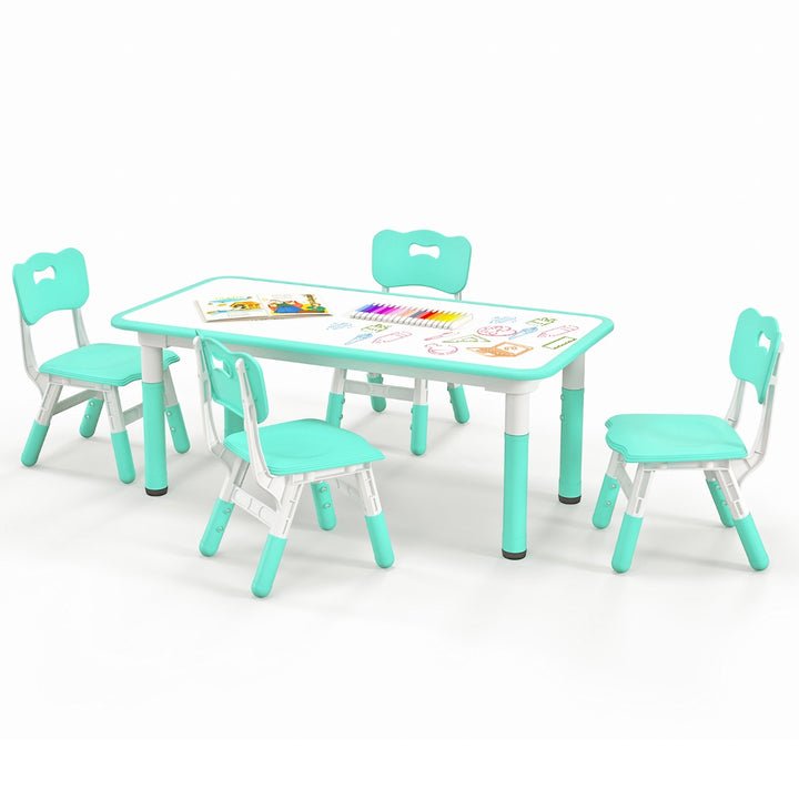 Kids Table and 4 Chairs Set with Graffiti Desktop for Home Daycare School Green - TidySpaces