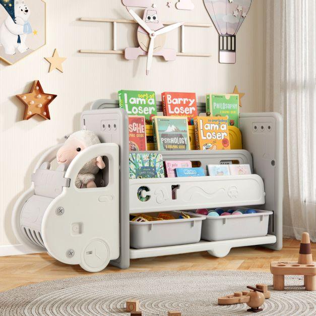 Kids Toy Storage and Bookshelf Car Themed Toy Storage Cabinet - TidySpaces