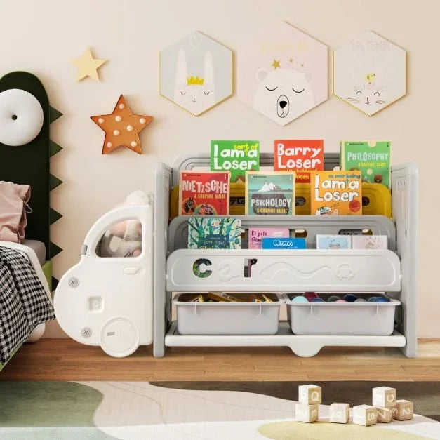 Kids Toy Storage and Bookshelf Car Themed Toy Storage Cabinet - TidySpaces