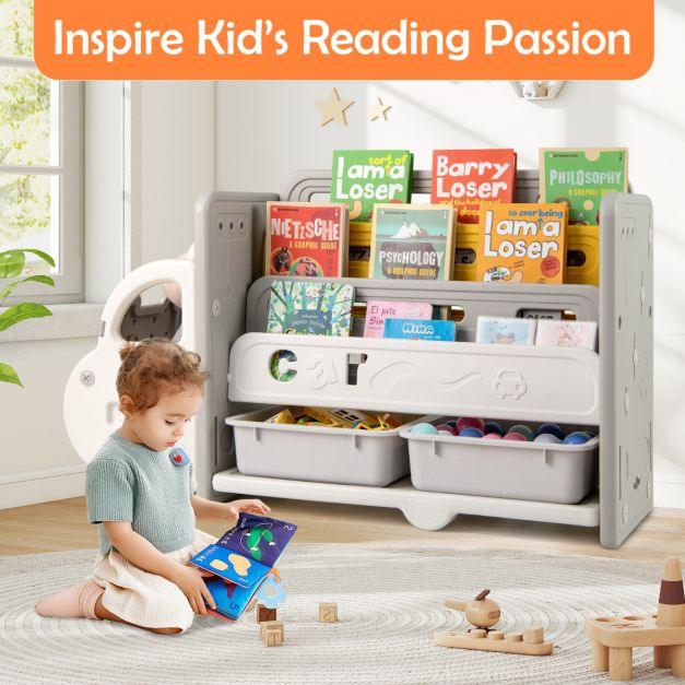 Kids Toy Storage and Bookshelf Car Themed Toy Storage Cabinet - TidySpaces
