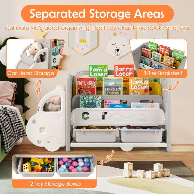 Kids Toy Storage and Bookshelf Car Themed Toy Storage Cabinet - TidySpaces