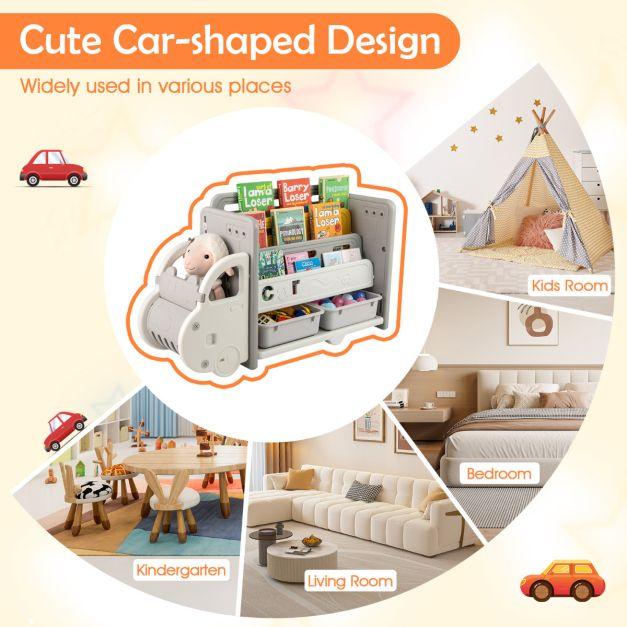Kids Toy Storage and Bookshelf Car Themed Toy Storage Cabinet - TidySpaces