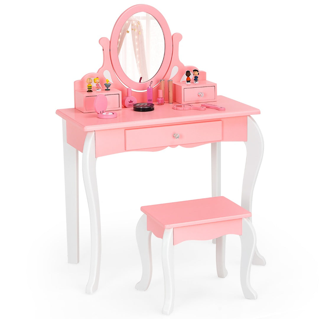 Kids Vanity Table and Chair Set with Detachable Rotatable Mirror