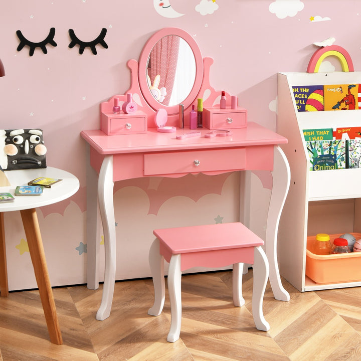 Kids Vanity Table and Chair Set with Detachable Rotatable Mirror