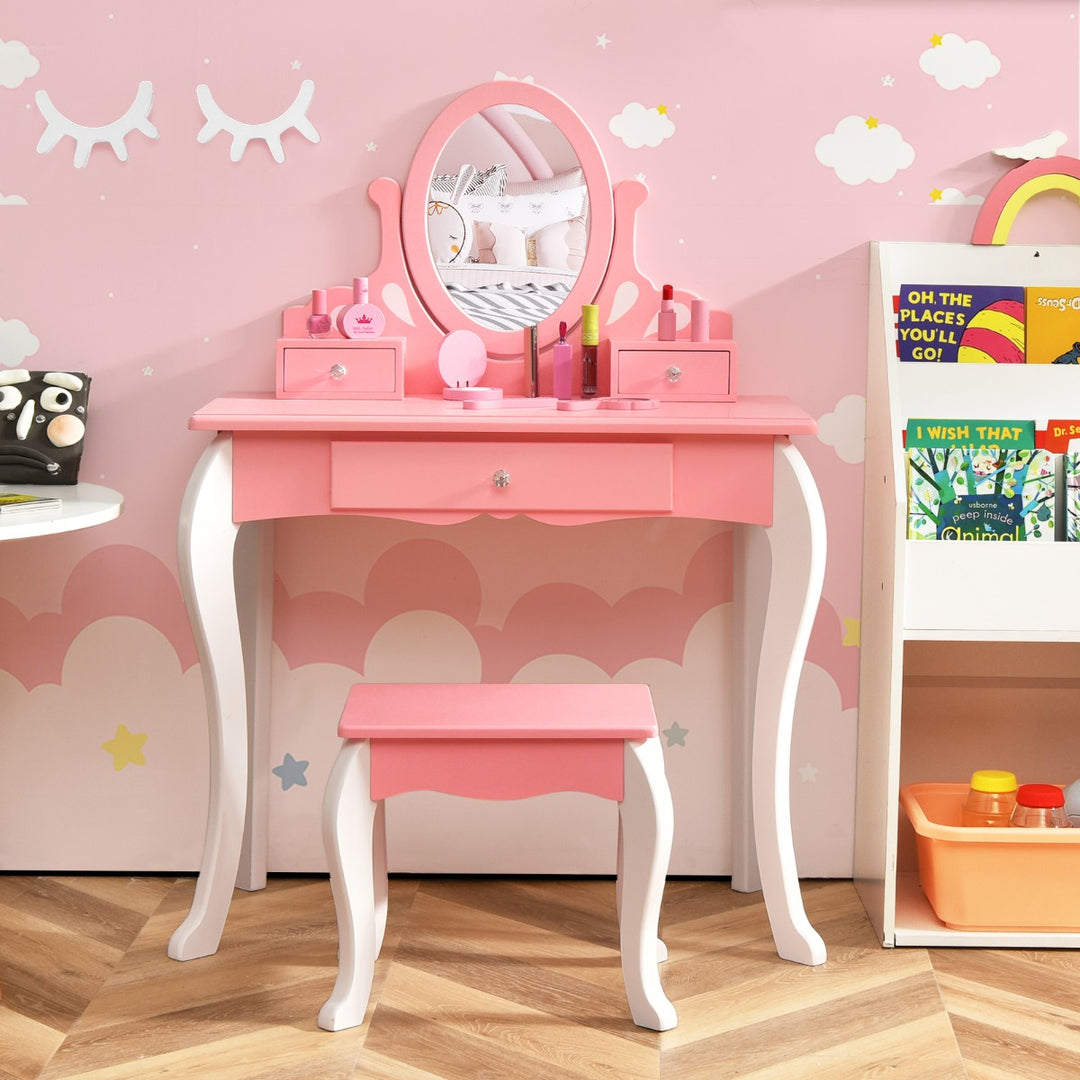 Kids Vanity Table and Chair Set with Detachable Rotatable Mirror