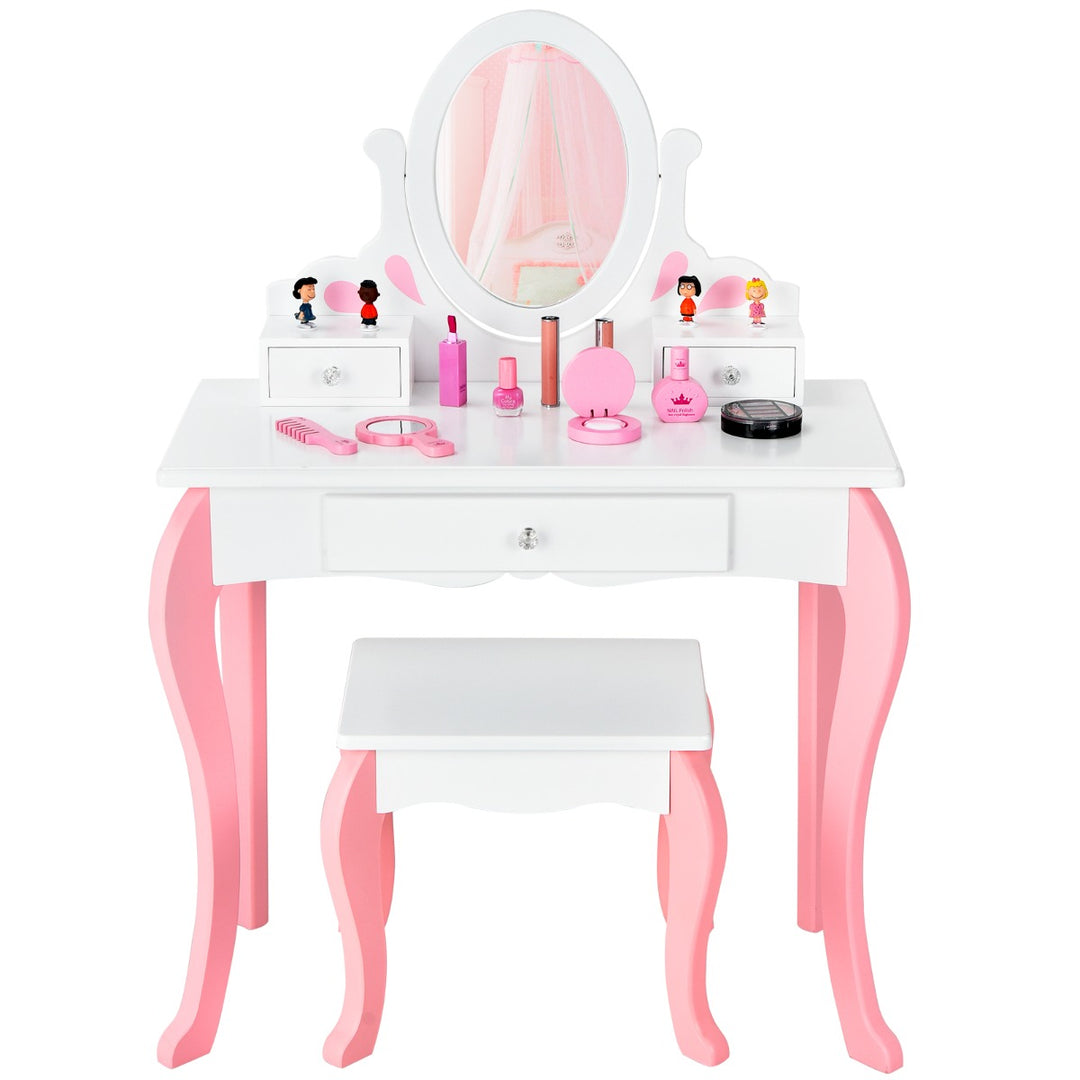 Kids Vanity Table and Chair Set with Detachable Rotatable Mirror