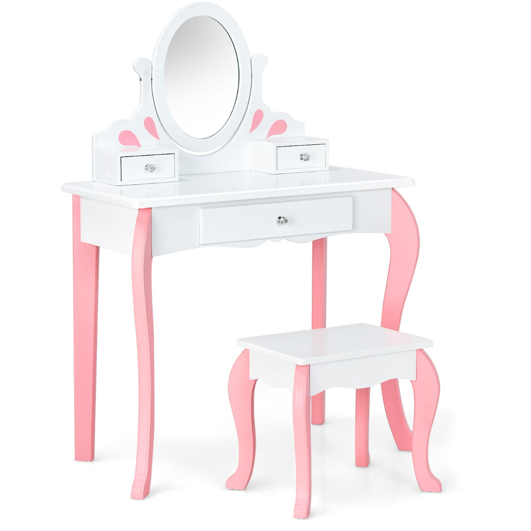 Kids Vanity Table and Chair Set with Detachable Rotatable Mirror