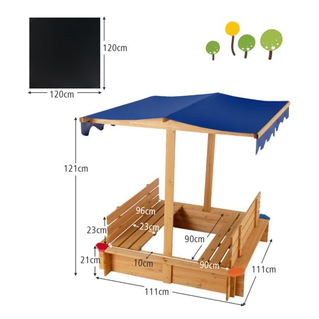 Kids Wooden Sandbox with Canopy Suitable for Backyard Home Lawn Garden - TidySpaces