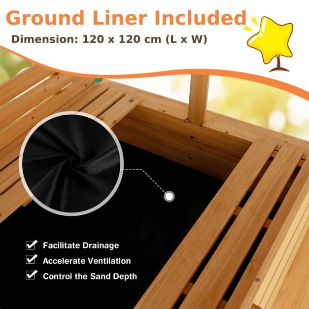 Kids Wooden Sandbox with Canopy Suitable for Backyard Home Lawn Garden - TidySpaces
