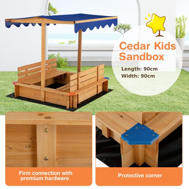 Kids Wooden Sandbox with Canopy Suitable for Backyard Home Lawn Garden - TidySpaces