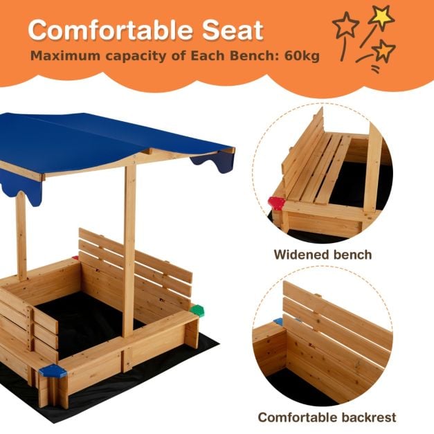 Kids Wooden Sandbox with Canopy Suitable for Backyard Home Lawn Garden - TidySpaces