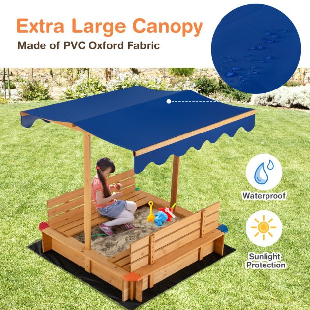Kids Wooden Sandbox with Canopy Suitable for Backyard Home Lawn Garden - TidySpaces