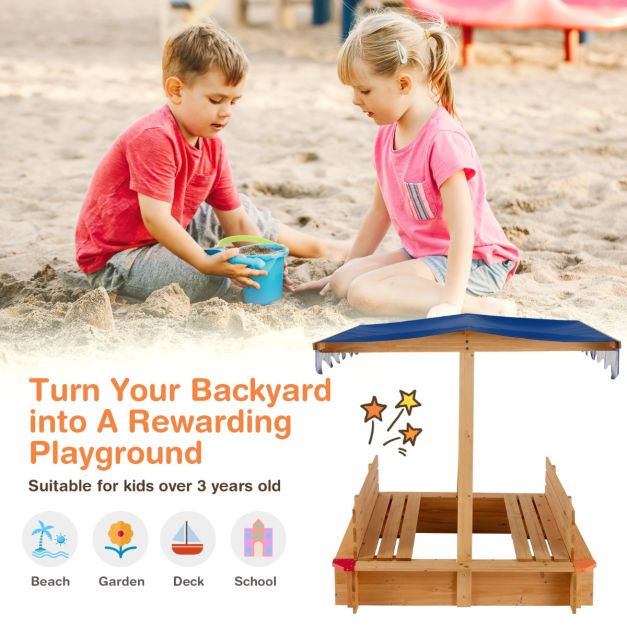 Kids Wooden Sandbox with Canopy Suitable for Backyard Home Lawn Garden - TidySpaces