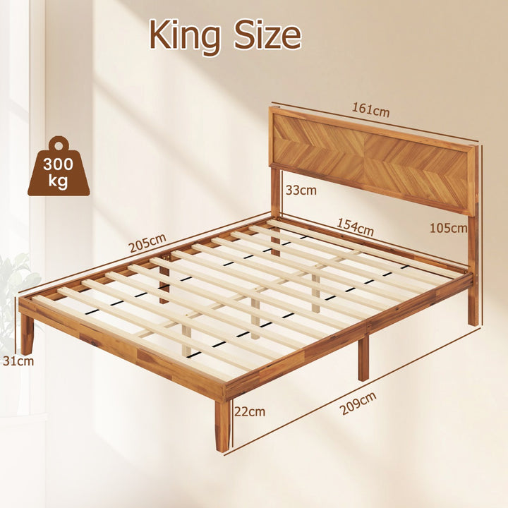 Mid-Century Acacia Wood Bed Frame with Headboard