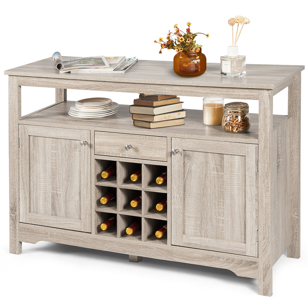 Rustic Cupboard Storage Organizer with 2 Cabinets and 1 Drawer & 9 Bottle Wine Rack Grey - TidySpaces