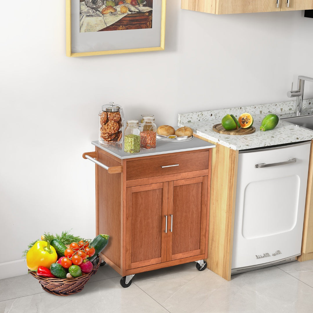 Kitchen Cart with Stainless Steel Countertop and 3 Position Adjustable Shelf