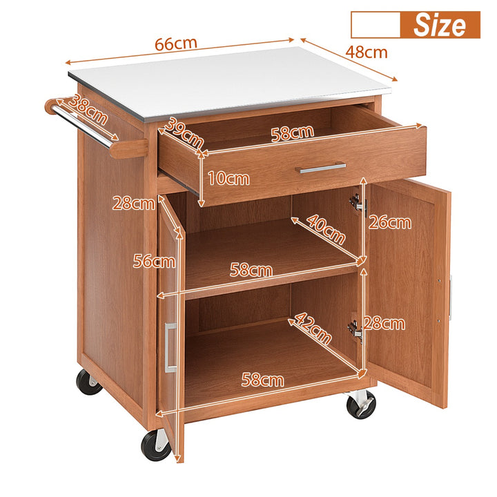 Kitchen Cart with Stainless Steel Countertop and 3 Position Adjustable Shelf