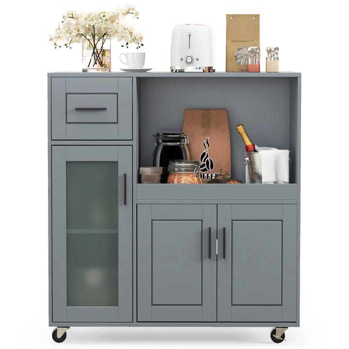 Rolling Kitchen Island with Drawer and Glass Door Cabinet