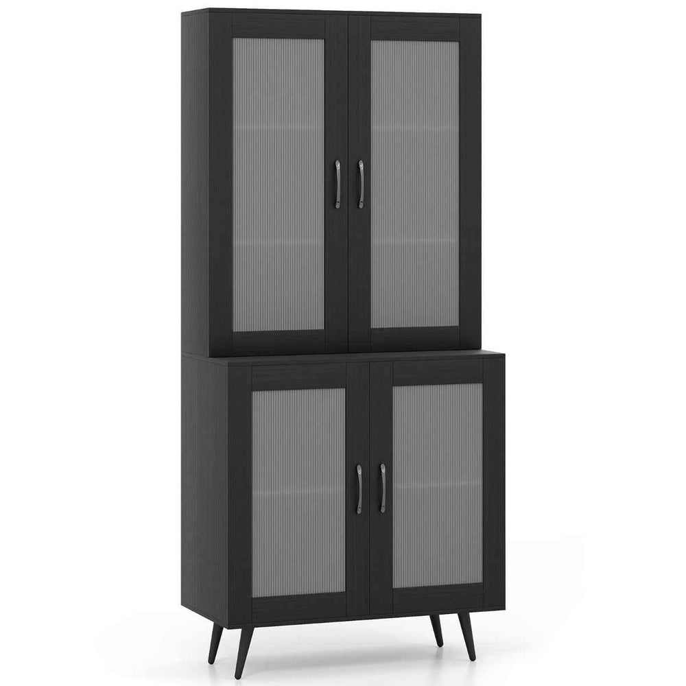 Kitchen Pantry Cabinet with Transparent Doors and Metal Legs