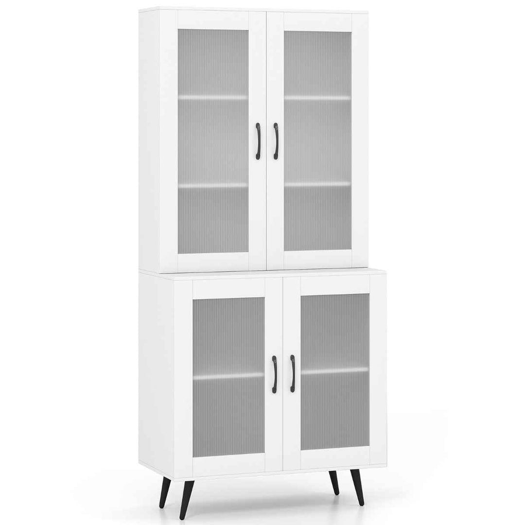 Kitchen Pantry Cabinet with Transparent Doors and Metal Legs
