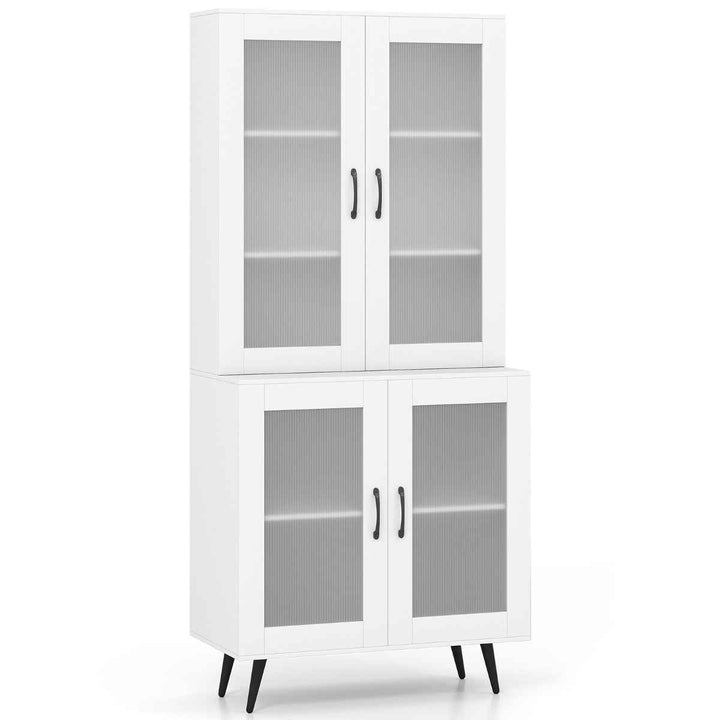 Kitchen Pantry Cabinet with Transparent Doors and Metal Legs