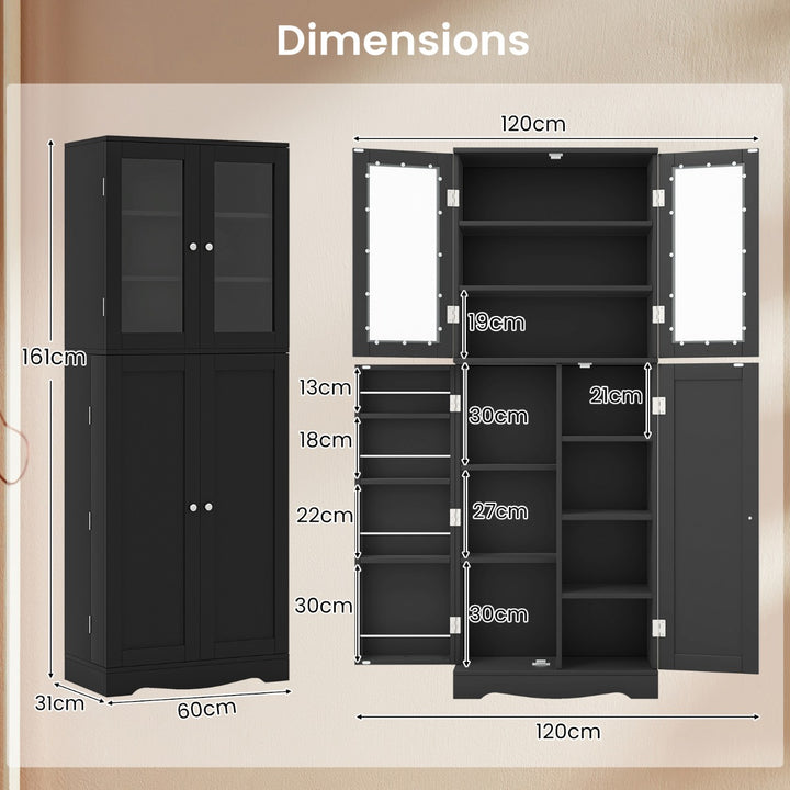 Kitchen Pantry Storage Cabinet with Glass Doors and Storage Shelves