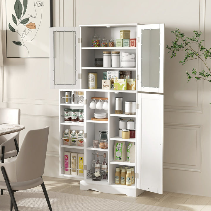 Kitchen Pantry Storage Cabinet with Glass Doors and Storage Shelves