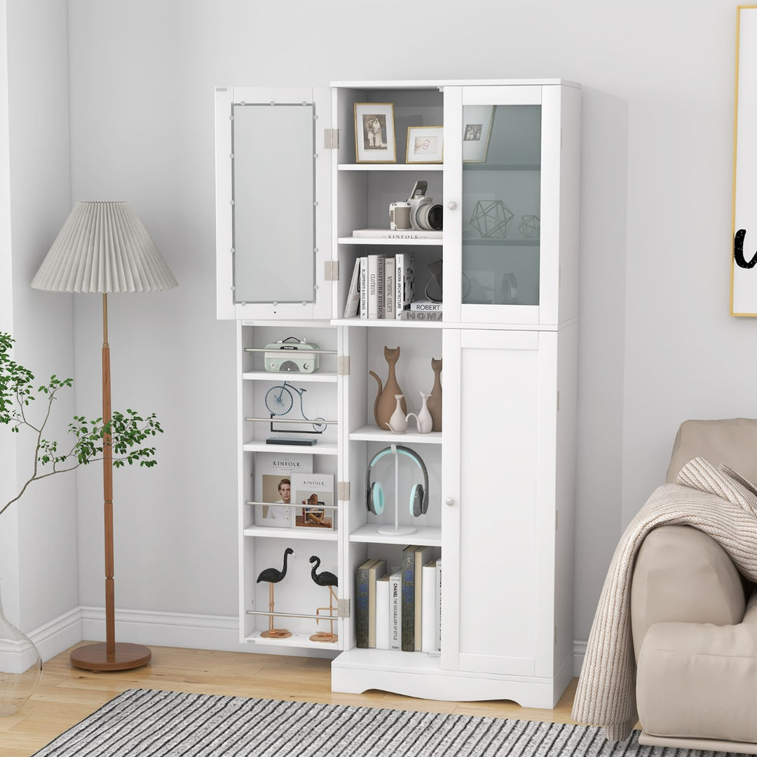 Kitchen Pantry Storage Cabinet with Glass Doors and Storage Shelves