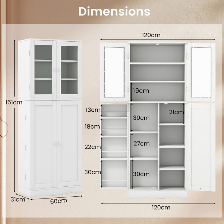 Kitchen Pantry Storage Cabinet with Glass Doors and Storage Shelves