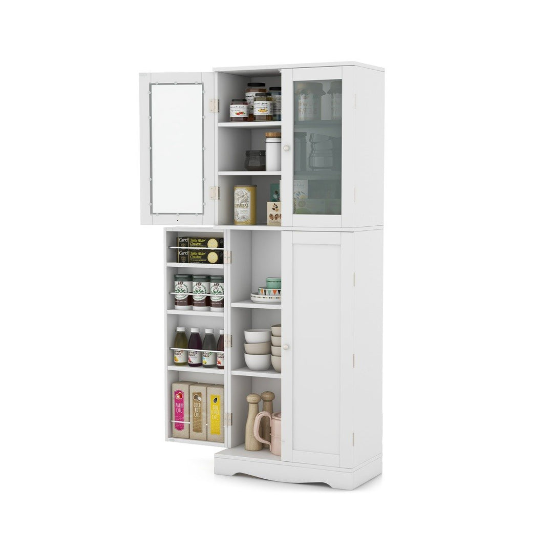 Kitchen Pantry Storage Cabinet with Glass Doors and Storage Shelves