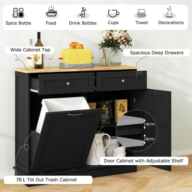 Kitchen Tilt Out Trash Cabinet with 70L Hidden Garbage Holder
