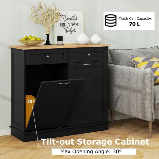 Kitchen Tilt Out Trash Cabinet with 70L Hidden Garbage Holder