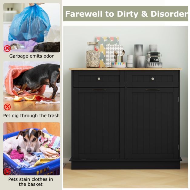 Kitchen Tilt Out Trash Cabinet with 70L Hidden Garbage Holder