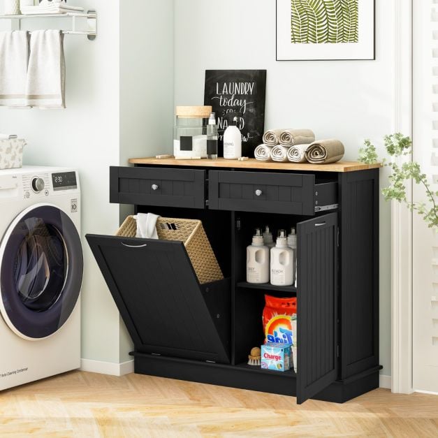 Kitchen Tilt Out Trash Cabinet with 70L Hidden Garbage Holder