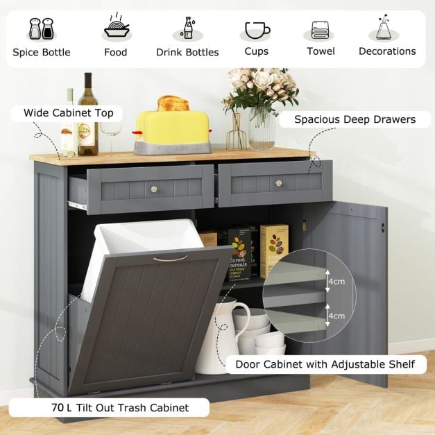 Kitchen Tilt Out Trash Cabinet with 70L Hidden Garbage Holder