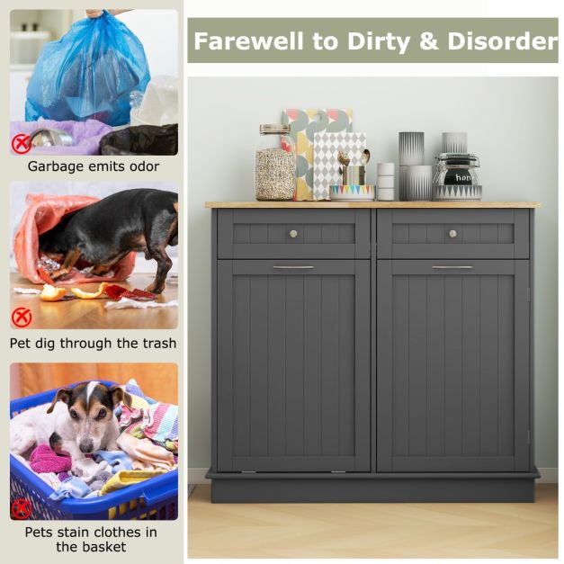 Kitchen Tilt Out Trash Cabinet with 70L Hidden Garbage Holder
