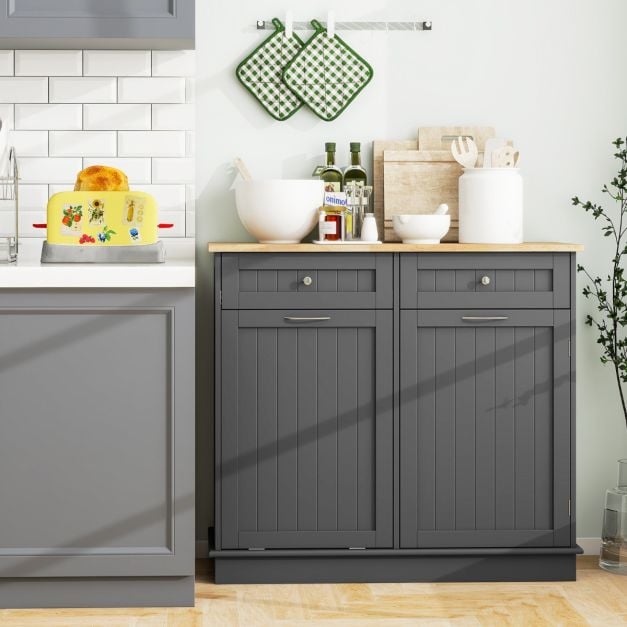 Kitchen Tilt Out Trash Cabinet with 70L Hidden Garbage Holder