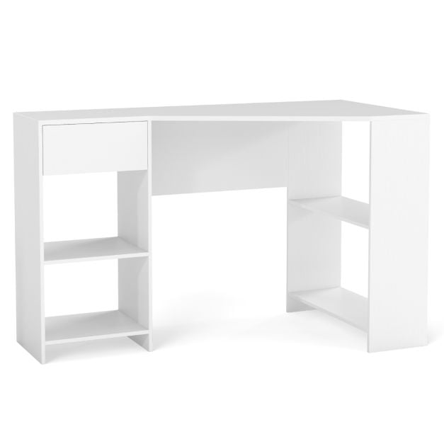 L-Shaped Computer Desk with Storage and Open Shelves for Living Room Bedroom-White