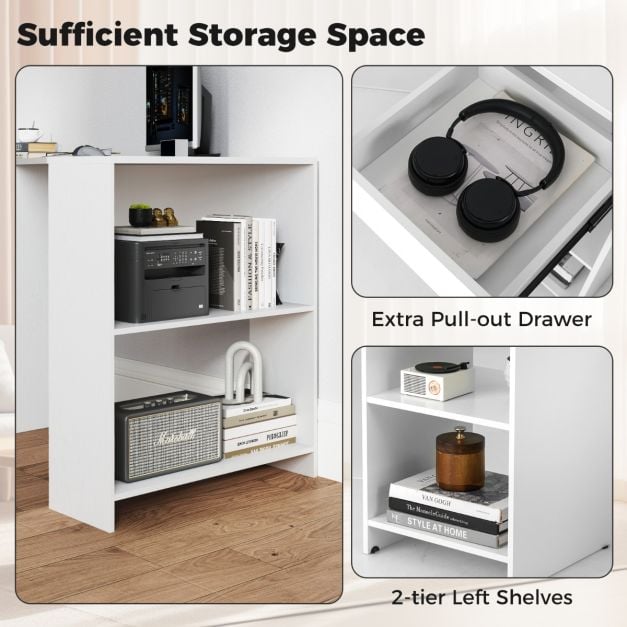 L-Shaped Computer Desk with Storage and Open Shelves for Living Room Bedroom-White