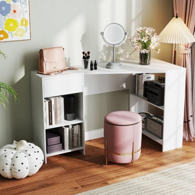 L-Shaped Computer Desk with Storage and Open Shelves for Living Room Bedroom-White