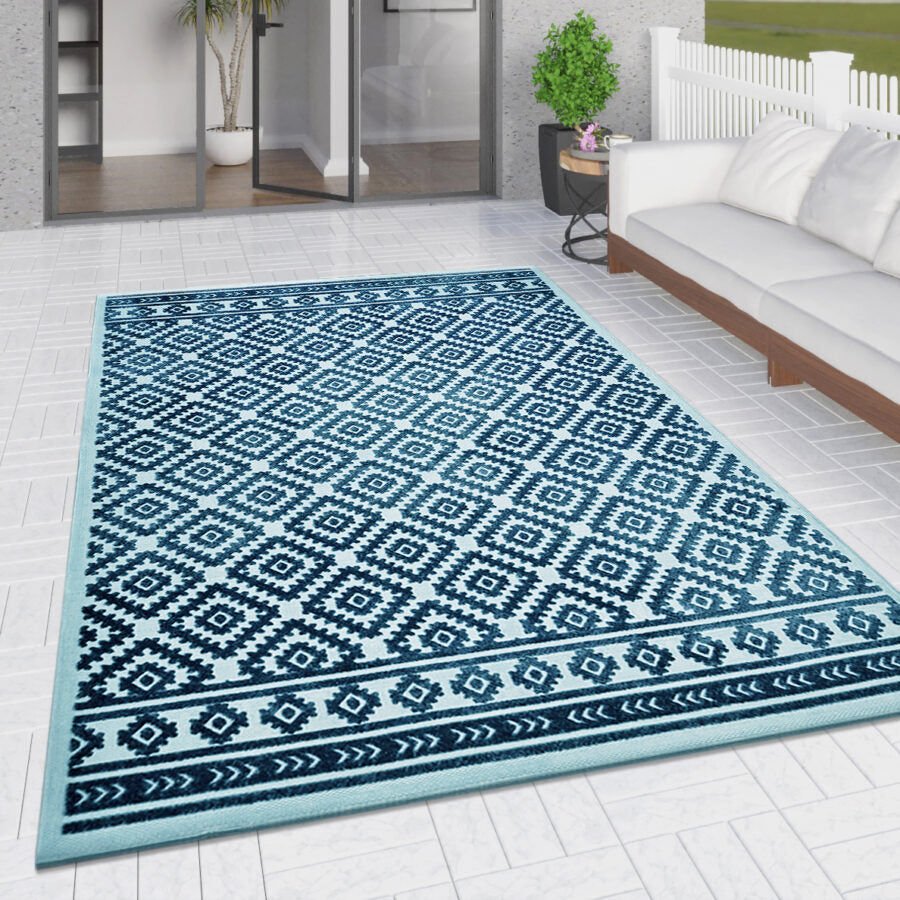 Outdoor Rug Navy Blue Light Blue Diamond