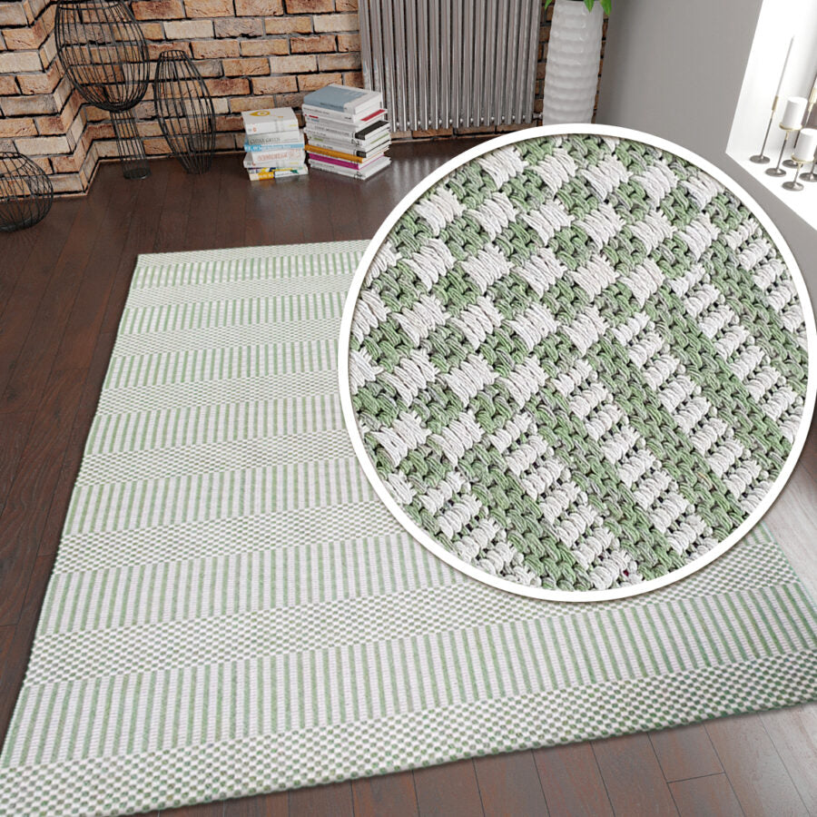 Cotton Rug Runner Green Cream Rug Braided Striped Green Cream - TidySpaces