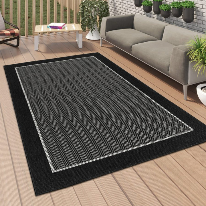 Outdoor Indoor Reversible Rug Quality Woven Soft  Sisal Look Weave Black White Cream Colour