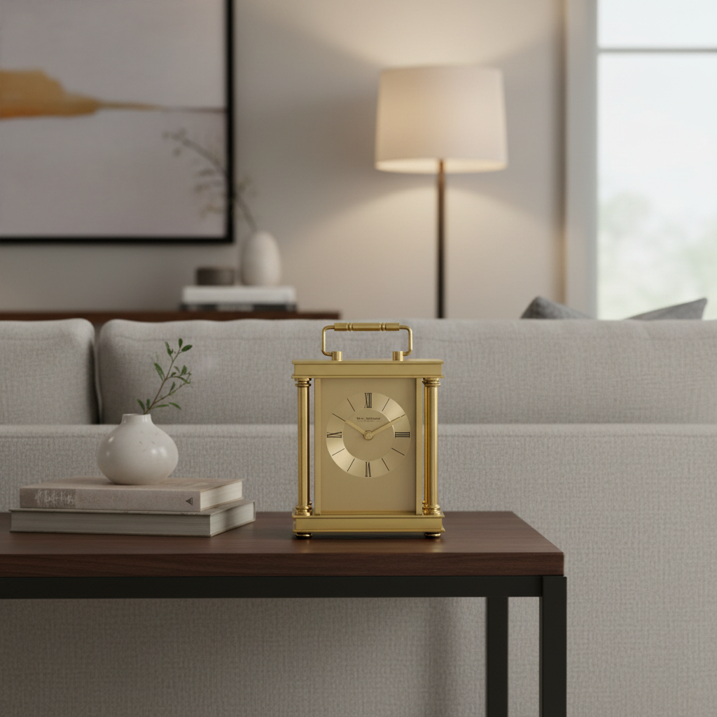 Wm. Widdop Gold Carriage Clock With Pillars