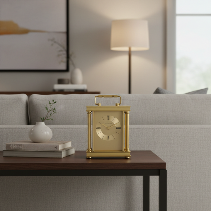 Wm. Widdop Gold Carriage Clock With Pillars