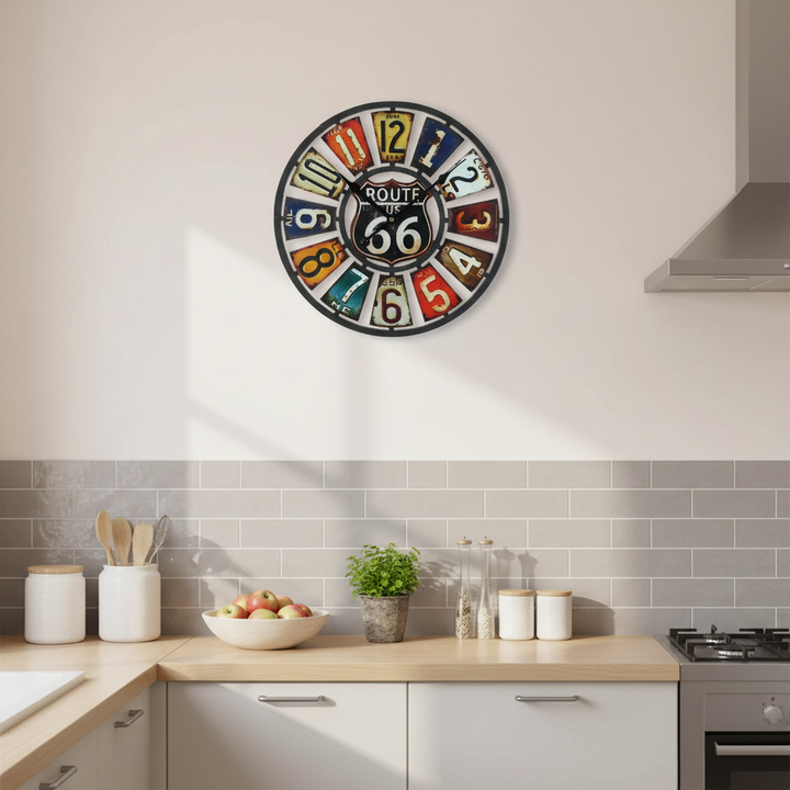 Hometime Wall Clock Route 66 USA Plates Arabic 40cm