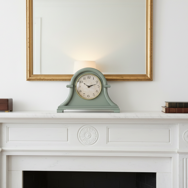 Hometime Broken Arch Mantel Clock Sage Green
