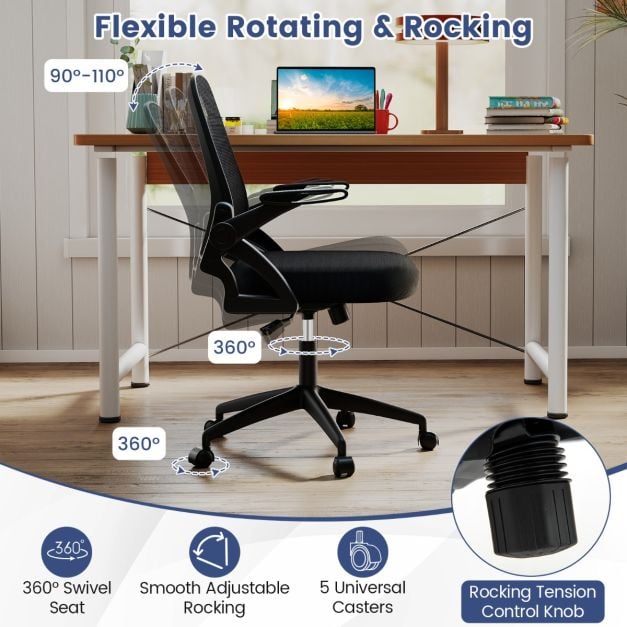 Swivel and rocking office chair with adjustable height and 360-degree rotation