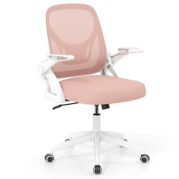 Pink mesh ergonomic office chair with adjustable height and swivel